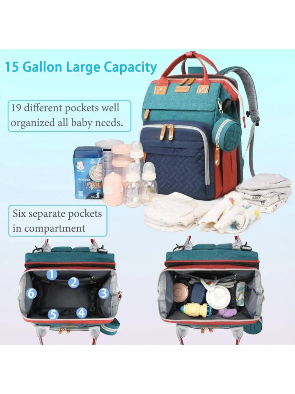 Stylish Waterproof Baby Diaper Bag Backpack with Changing Station & USB Port